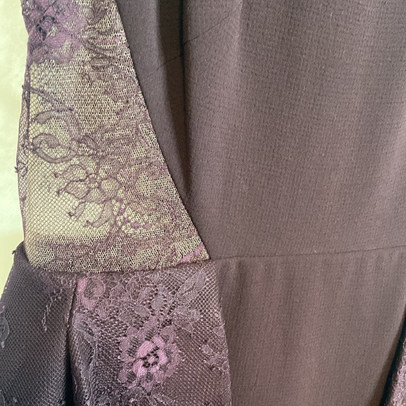 BCBG MaxAzria | Whitley Mesh & Lace burgundy merlot coloured peplum dress sz 8 - Picture 5 of 6